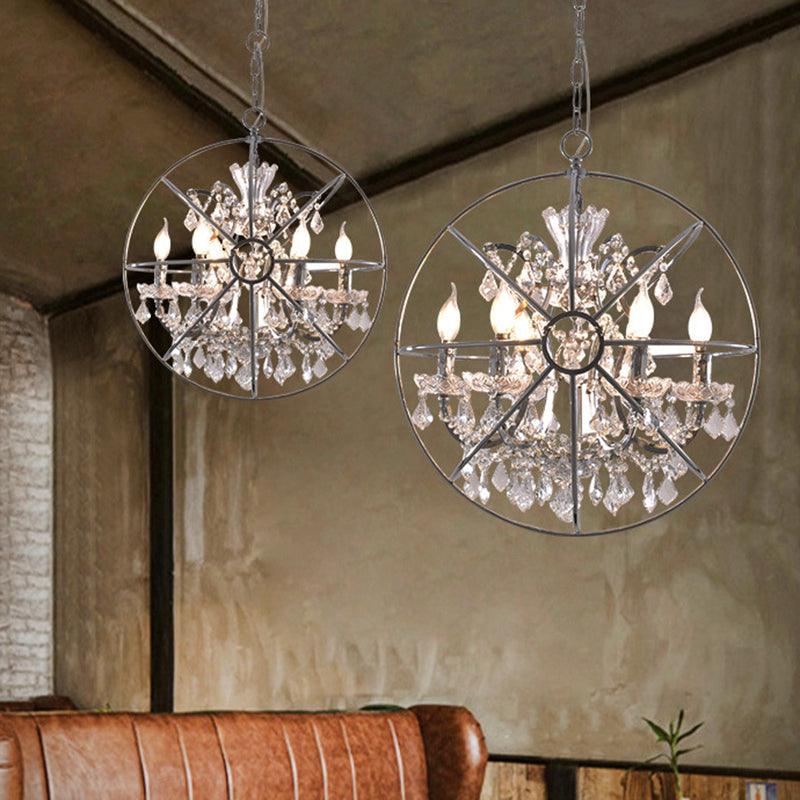 6 Lights Crystal Pendant Chandelier Classic Silver Globe Ceiling Fixture - Rebooters