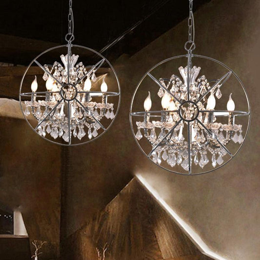 6 Lights Crystal Pendant Chandelier Classic Silver Globe Ceiling Fixture - Rebooters