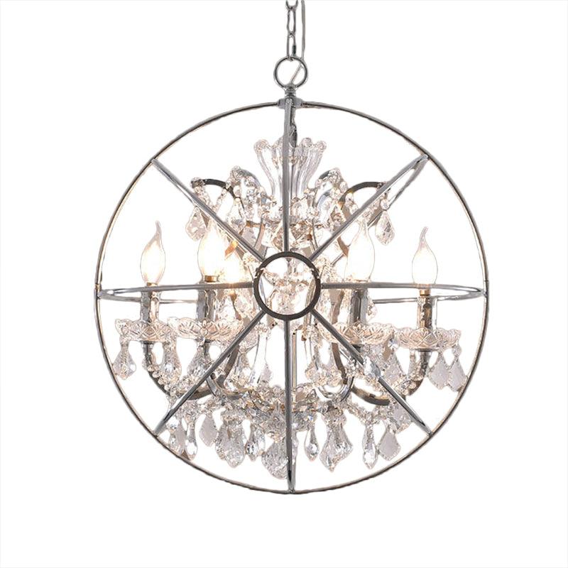 6 Lights Crystal Pendant Chandelier Classic Silver Globe Ceiling Fixture - Rebooters
