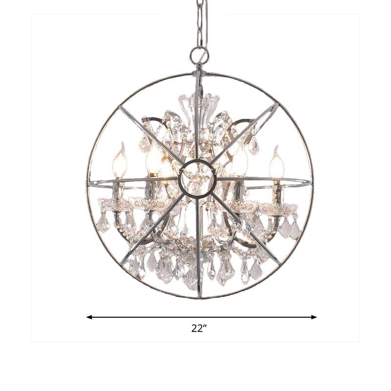 6 Lights Crystal Pendant Chandelier Classic Silver Globe Ceiling Fixture - Rebooters