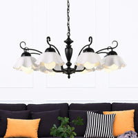 3/6/8 Bulbs Ceiling Lamp with Scalloped Shade Ceramic Chandelier Pendant Light in Black - Rebooters