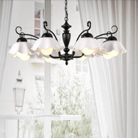 3/6/8 Bulbs Ceiling Lamp with Scalloped Shade Ceramic Chandelier Pendant Light in Black - Rebooters