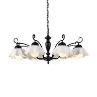 3/6/8 Bulbs Ceiling Lamp with Scalloped Shade Ceramic Chandelier Pendant Light in Black - Rebooters