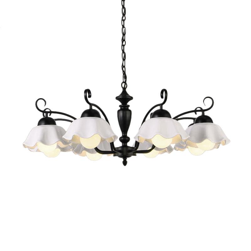 3/6/8 Bulbs Ceiling Lamp with Scalloped Shade Ceramic Chandelier Pendant Light in Black - Rebooters