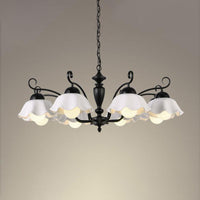 3/6/8 Bulbs Ceiling Lamp with Scalloped Shade Ceramic Chandelier Pendant Light in Black - Rebooters