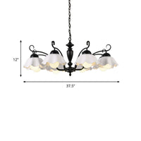 3/6/8 Bulbs Ceiling Lamp with Scalloped Shade Ceramic Chandelier Pendant Light in Black - Rebooters