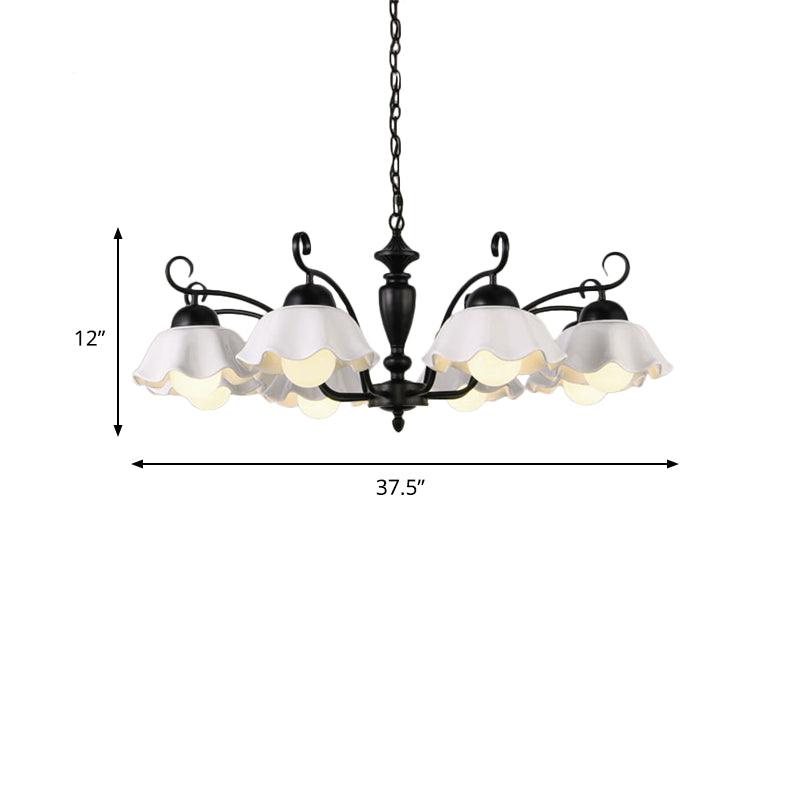 3/6/8 Bulbs Ceiling Lamp with Scalloped Shade Ceramic Chandelier Pendant Light in Black - Rebooters