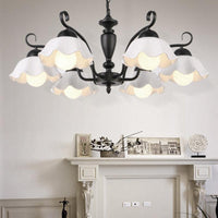 3/6/8 Bulbs Ceiling Lamp with Scalloped Shade Ceramic Chandelier Pendant Light in Black - Rebooters