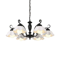 3/6/8 Bulbs Ceiling Lamp with Scalloped Shade Ceramic Chandelier Pendant Light in Black - Rebooters