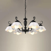 3/6/8 Bulbs Ceiling Lamp with Scalloped Shade Ceramic Chandelier Pendant Light in Black - Rebooters