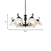 3/6/8 Bulbs Ceiling Lamp with Scalloped Shade Ceramic Chandelier Pendant Light in Black - Rebooters