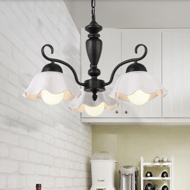 3/6/8 Bulbs Ceiling Lamp with Scalloped Shade Ceramic Chandelier Pendant Light in Black - Rebooters
