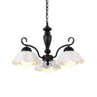 3/6/8 Bulbs Ceiling Lamp with Scalloped Shade Ceramic Chandelier Pendant Light in Black - Rebooters
