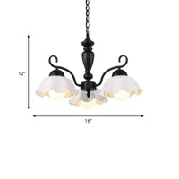 3/6/8 Bulbs Ceiling Lamp with Scalloped Shade Ceramic Chandelier Pendant Light in Black - Rebooters