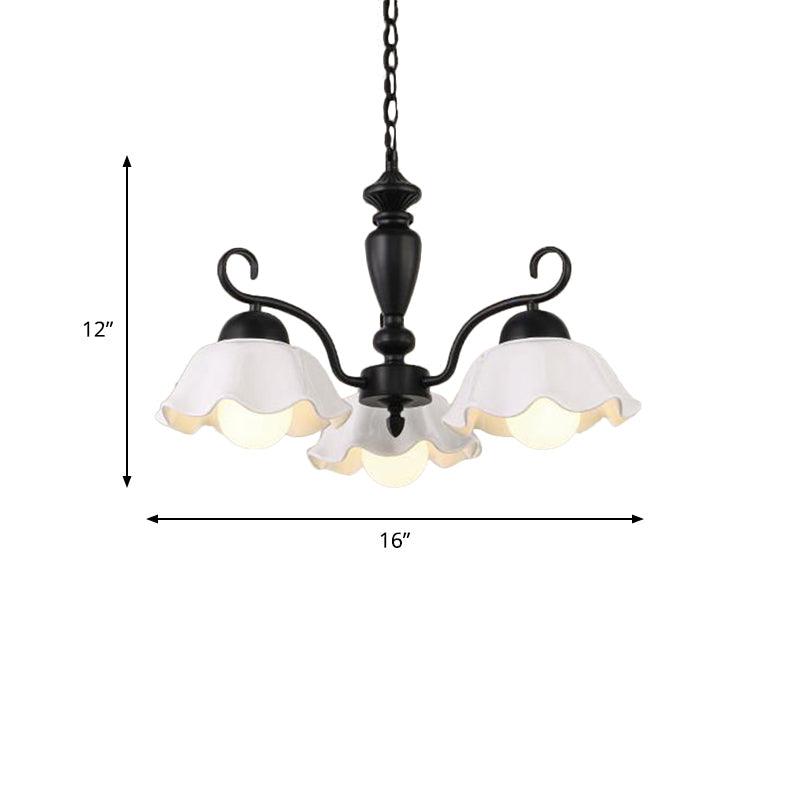 3/6/8 Bulbs Ceiling Lamp with Scalloped Shade Ceramic Chandelier Pendant Light in Black - Rebooters