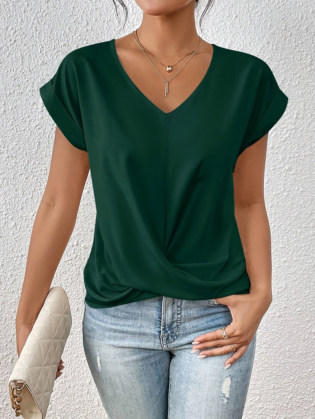 V-Neck Blouse With Draped Front Design For Women - Rebooters