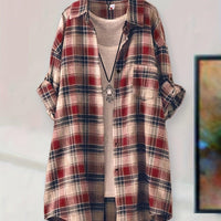 Plaid Button-Up Longline Shirt For Women - Cozy Style Rebooters Womens Shirts