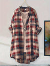 Plaid Button-Up Longline Shirt For Women - Cozy Style - Rebooters