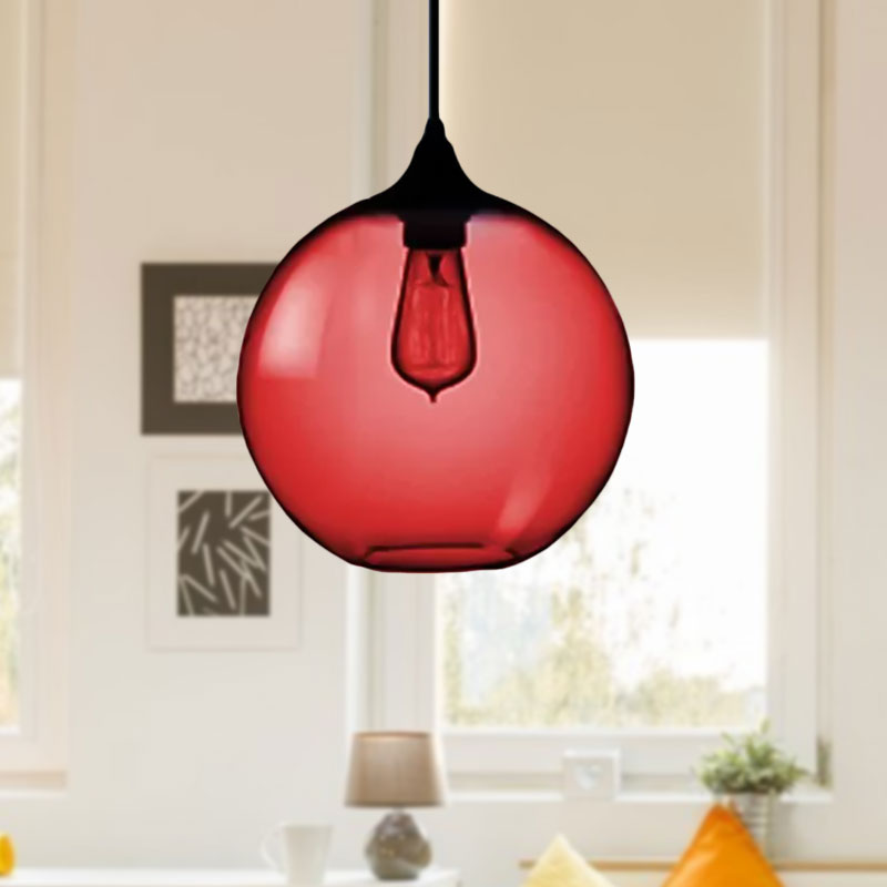 Globe Ceiling Pendant Light Simplicity Glass 1 Light Red Brown Clear - Rebooters