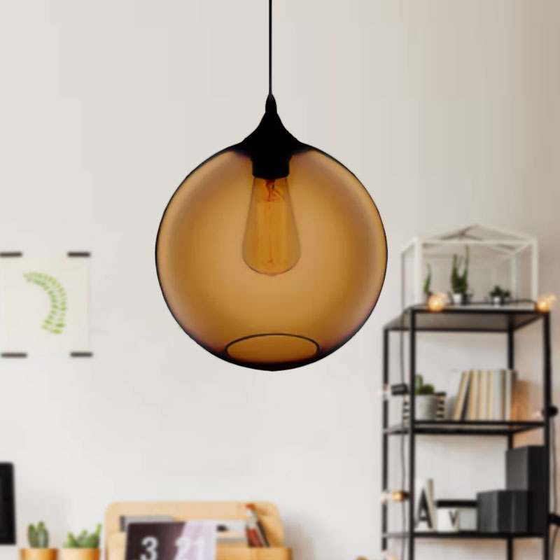 Globe Ceiling Pendant Light Simplicity Glass 1 Light Red Brown Clear - Rebooters