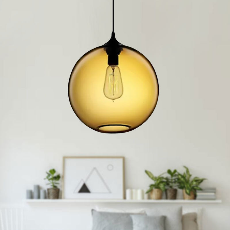 Globe Ceiling Pendant Light Simplicity Glass 1 Light Red Brown Clear - Rebooters