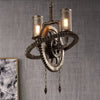 Wrought Iron Bronze Chandelier Lamp Gear Shaped 2 Lights Rustic Hanging Lamp - Rebooters