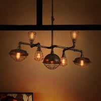 7 Bulbs Pipe Design Chandelier Lighting Black Metal Pendant - Rebooters