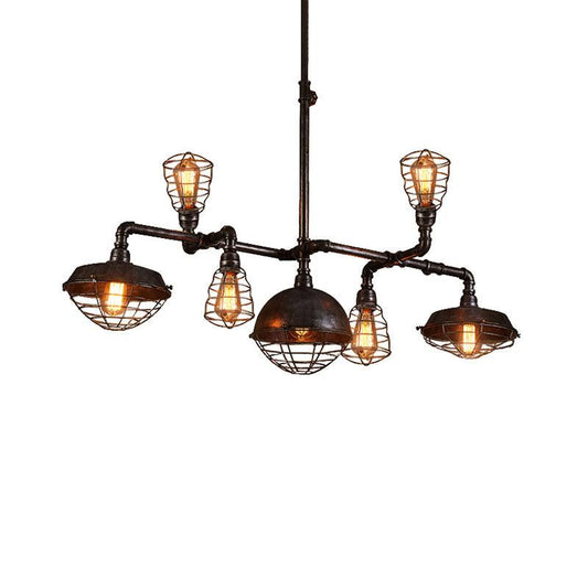 7 Bulbs Pipe Design Chandelier Lighting Black Metal Pendant - Rebooters