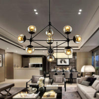 10-Light Chandelier with Sphere Shade Amber Glass Lamp - Rebooters
