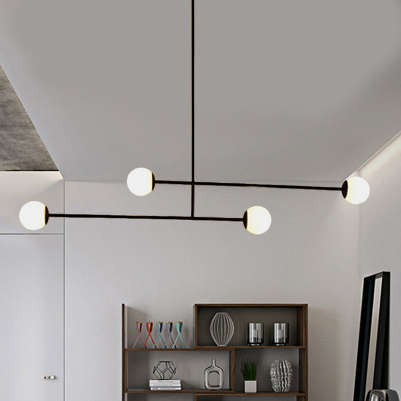 Black Linear Chandelier Light Modern Style 4 Heads Lamp - Rebooters