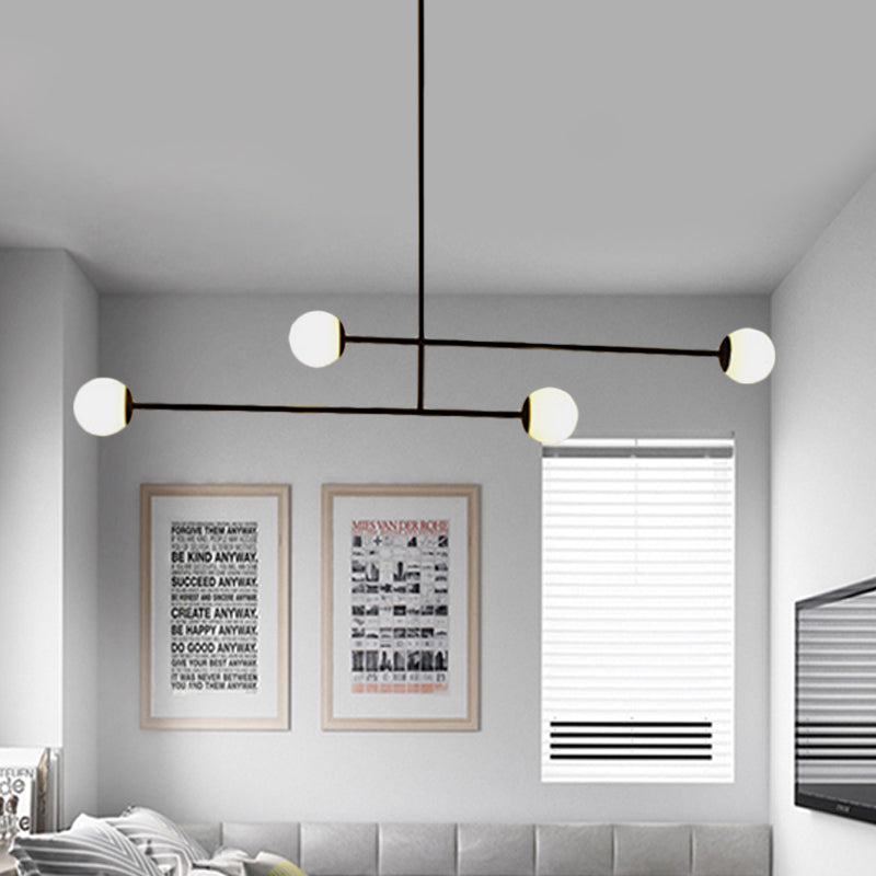 Black Linear Chandelier Light Modern Style 4 Heads Lamp - Rebooters