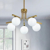 Ball White Glass Chandelier Light Modernist 5/8 Lights Led Gold Ceiling Fixture - Rebooters