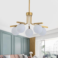 Ball White Glass Chandelier Light Modernist 5/8 Lights Led Gold Ceiling Fixture - Rebooters