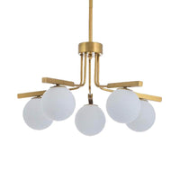 Ball White Glass Chandelier Light Modernist 5/8 Lights Led Gold Ceiling Fixture - Rebooters