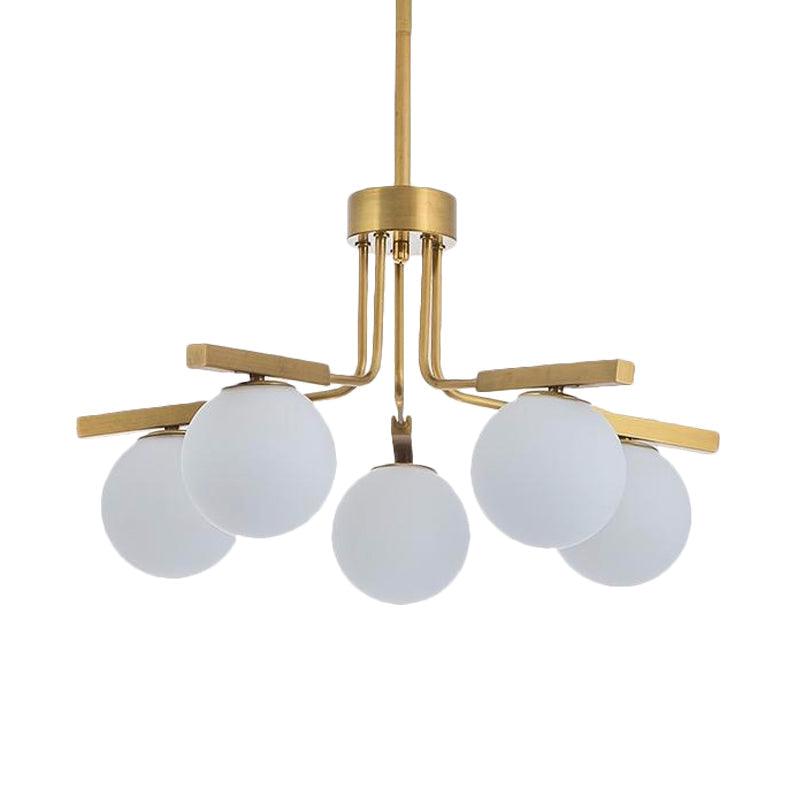 Ball White Glass Chandelier Light Modernist 5/8 Lights Led Gold Ceiling Fixture - Rebooters