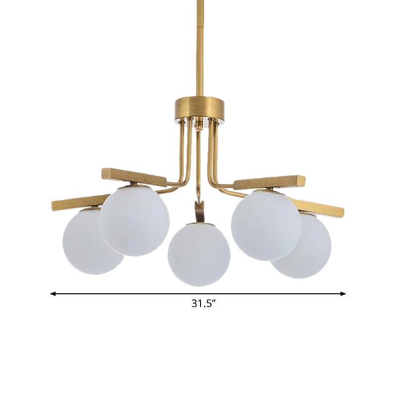 Ball White Glass Chandelier Light Modernist 5/8 Lights Led Gold Ceiling Fixture - Rebooters