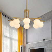 Ball White Glass Chandelier Light Modernist 5/8 Lights Led Gold Ceiling Fixture - Rebooters