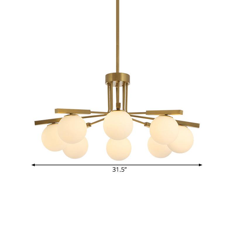 Ball White Glass Chandelier Light Modernist 5/8 Lights Led Gold Ceiling Fixture - Rebooters