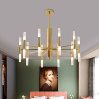 27"/39" Wide White Glass Tube Chandelier Gold LED Light Fixture - Rebooters