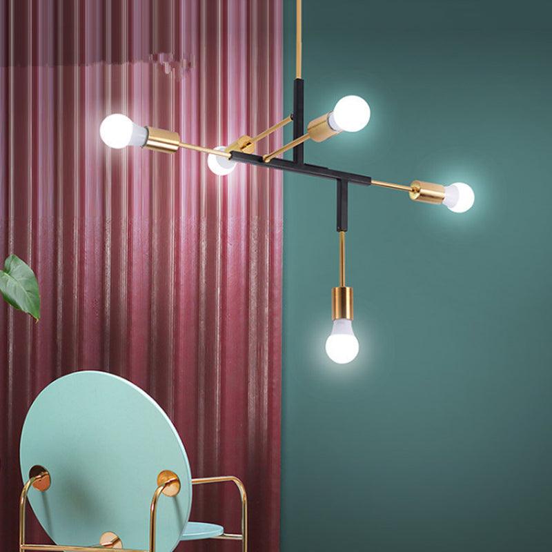 5 Arms Hanging Light Post Modern Metal Bare Bulbs Chandelier - Rebooters