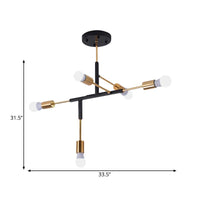 5 Arms Hanging Light Post Modern Metal Bare Bulbs Chandelier - Rebooters