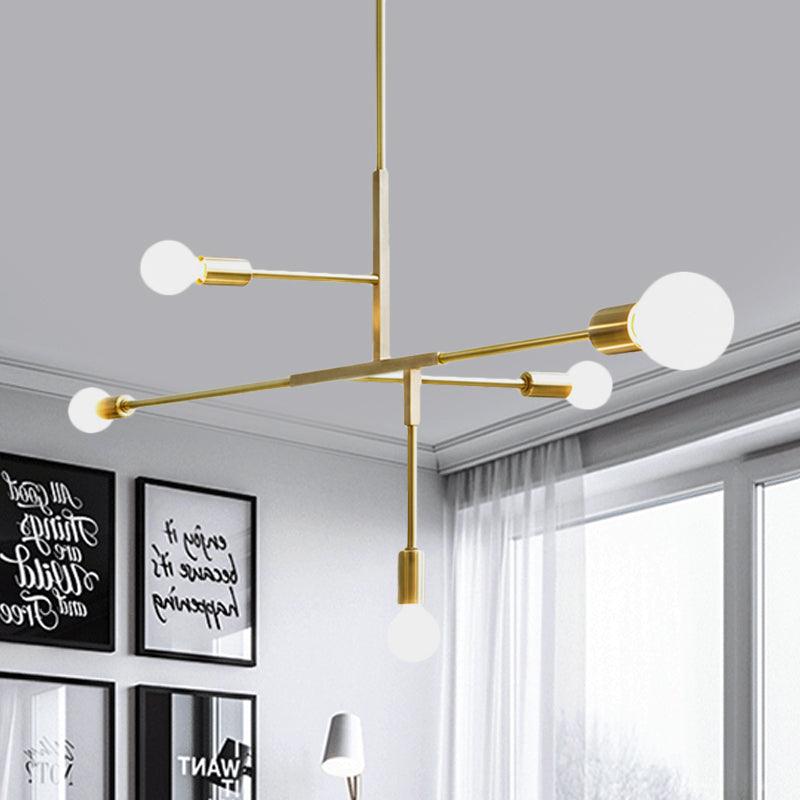 5 Arms Hanging Light Post Modern Metal Bare Bulbs Chandelier - Rebooters
