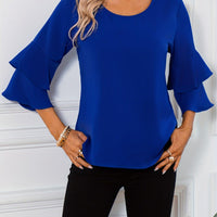 Ruffle Sleeve Blouse With Round Neckline For Women Rebooters Womens Shirts