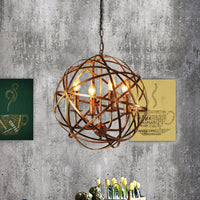4 Heads Ceiling Light with Iron Globe Cage Shade Antique Brass - Rebooters