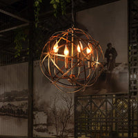 4 Heads Ceiling Light with Iron Globe Cage Shade Antique Brass - Rebooters