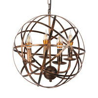 4 Heads Ceiling Light with Iron Globe Cage Shade Antique Brass - Rebooters