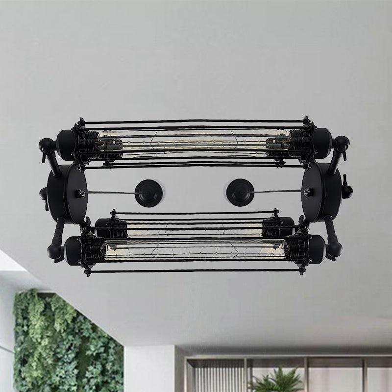 4 Lights Vertical Horizontal Chandelier Lamp Black Iron Fixture - Rebooters