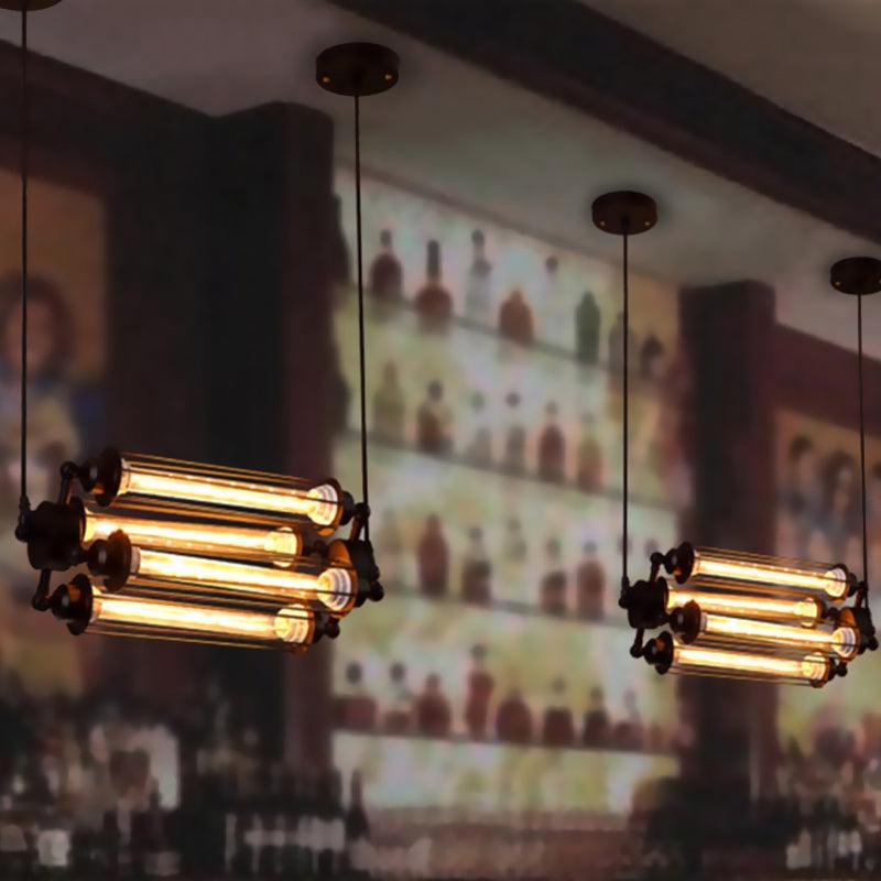 4 Lights Vertical Horizontal Chandelier Lamp Black Iron Fixture - Rebooters