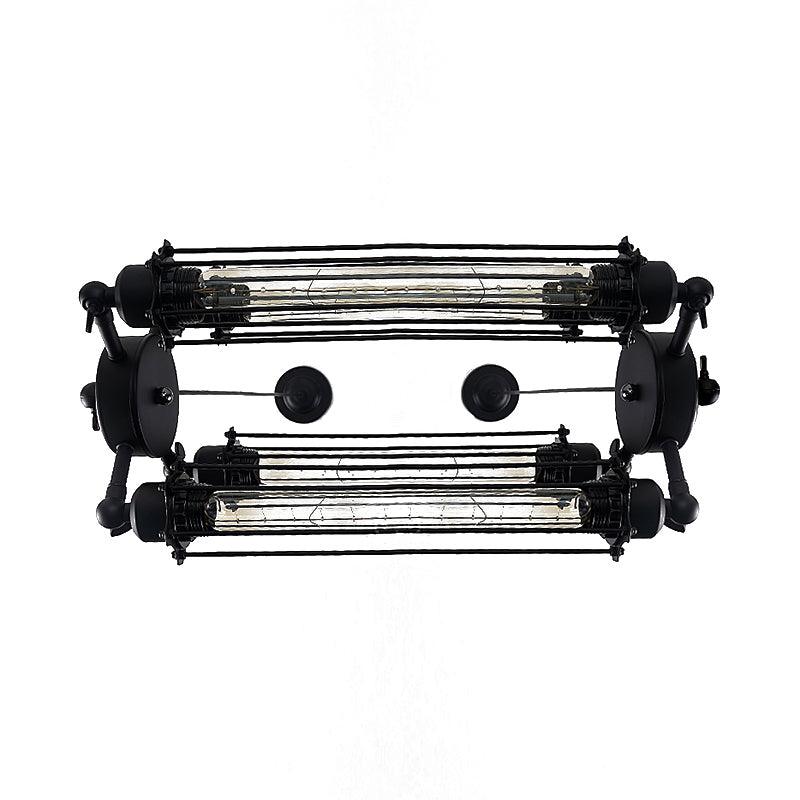 4 Lights Vertical Horizontal Chandelier Lamp Black Iron Fixture - Rebooters