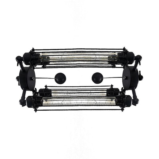 4 Lights Vertical Horizontal Chandelier Lamp Black Iron Fixture - Rebooters